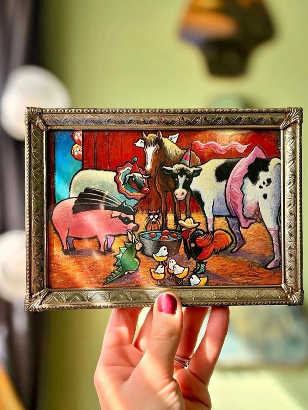 Costume Dressed Up Vintage Farm Animals Framed Animal Artwork Multicolored